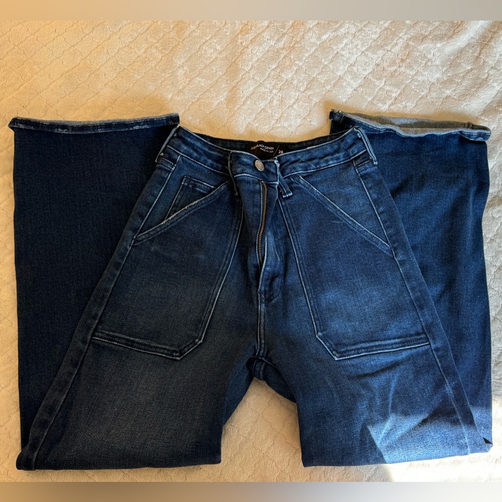 Wide leg jeans; Size: 26; Gently worn; Dark blue wash